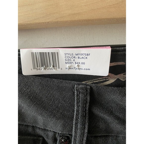 Seven7 Womens Black Distressed Dark Wash Tummyless High Rise Skinny Jeans Size 6 - Picture 6 of 8